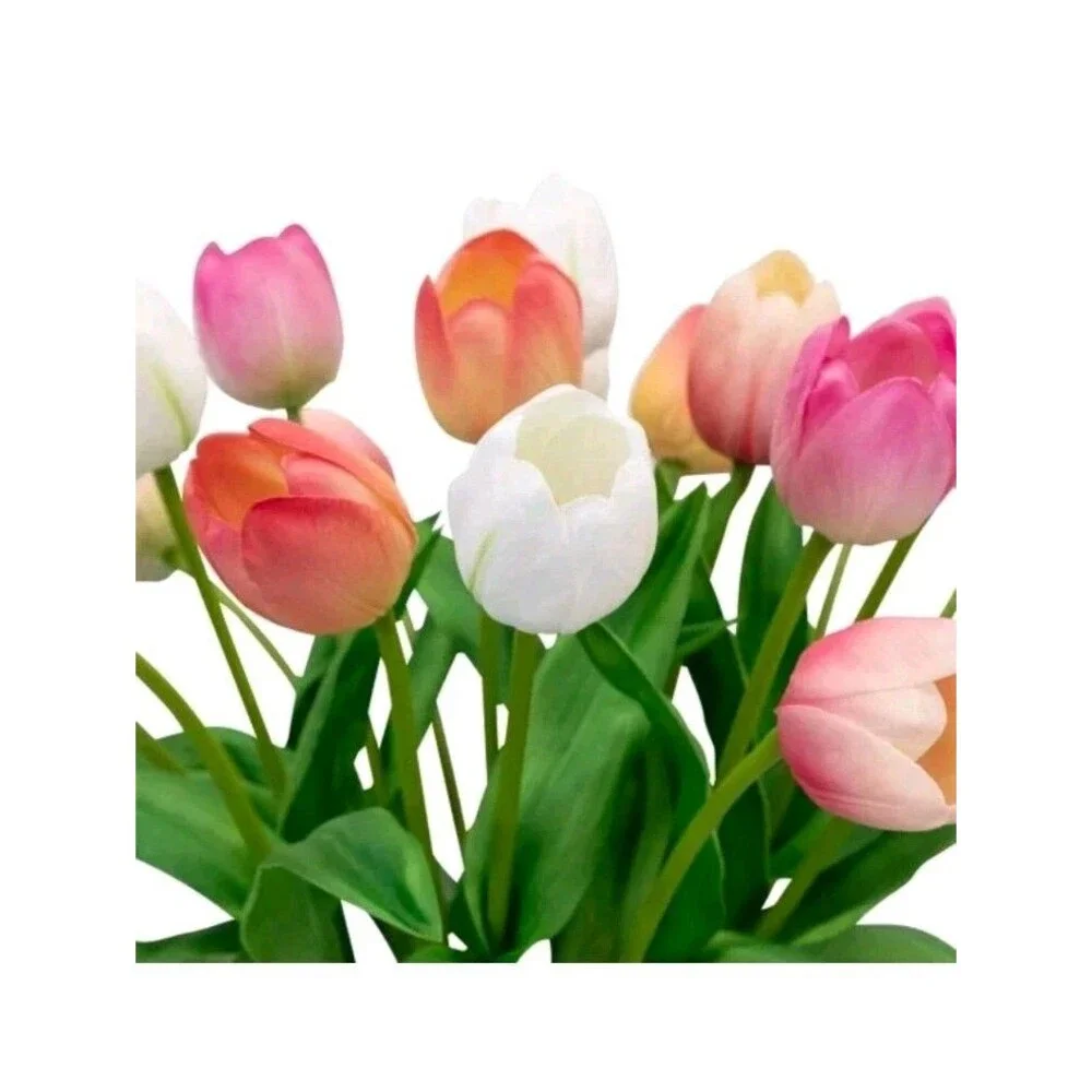 TULIPS FAKE ARTIFICIAL FLOWER FLORAL ARRANGEMENT SILK FLOWERS CERAMIC VASE NEW